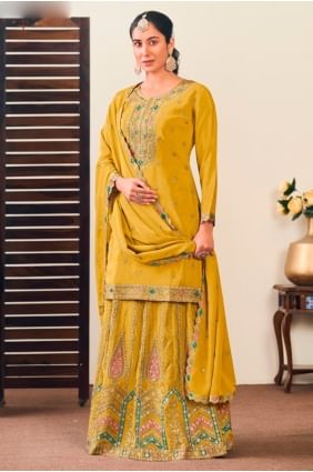 Chiffon Sharara Suit with Embroidered in Yellow SS1280