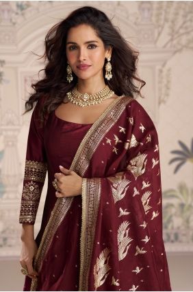 Silk Silk Anarkali Suit with Embroidered AS4291