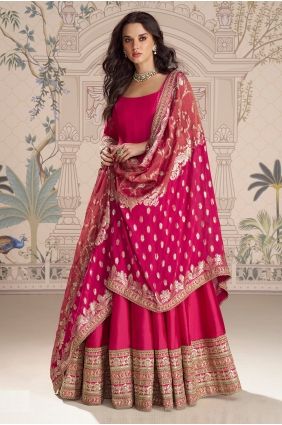 Silk Anarkali Suit in Pink with Embroidered AS4289