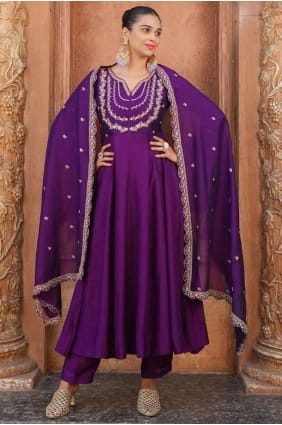 Silk Anarkali Suit with Embroidered AS4236