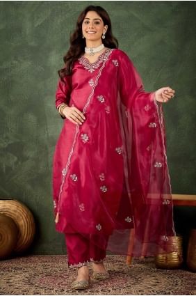 Embroidered Salwar Kameez in Cherry Silk SK155685