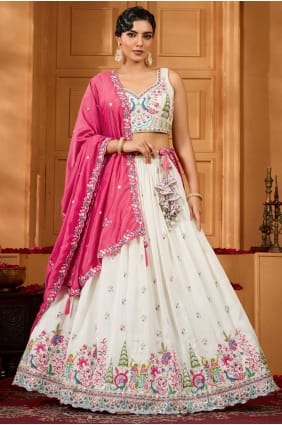 Cream Embroidered Silk Lehenga Choli LC8809