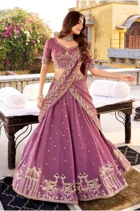 Lavender Silk Embroidered Lehenga Choli with Dupatta LC8885