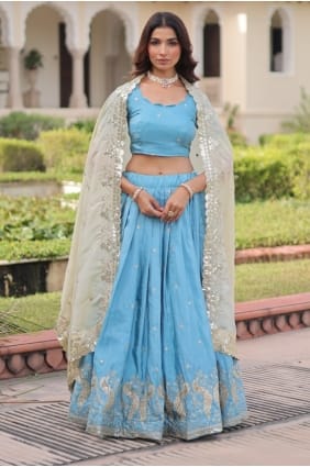 Silk Lehenga Choli with Embroidered in Sky blue LC8880