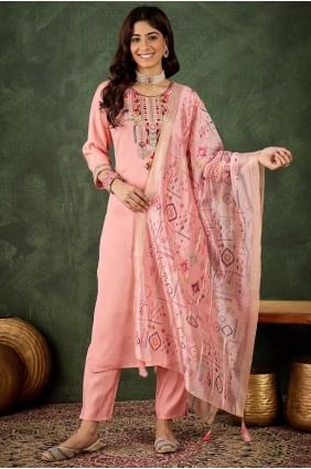 Silk Embroidered Pink Salwar Kameez with Dupatta SK155694