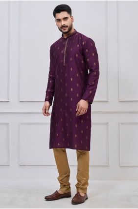 Purple Silk Embroidered Men Kurta with Dupatta KURR263