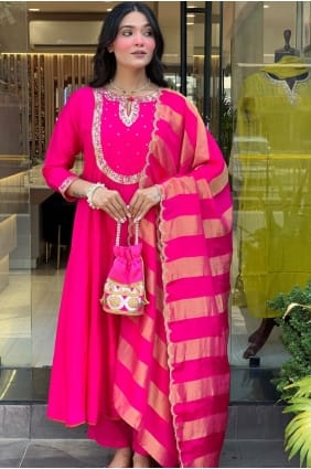 Pink Embroidered Eid Salwar Kameez in Silk SK155999