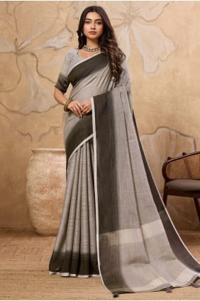 Charcoal gray Saree in Embroidered Silk SR29236