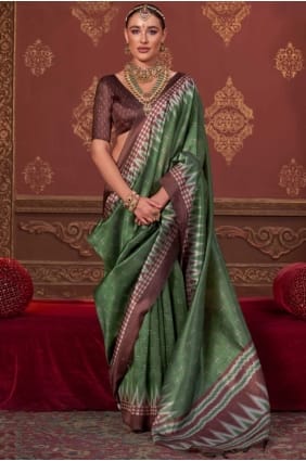 Silk Embroidered Green Saree with Blouse SR29547