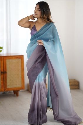 Grey Embroidered Silk Saree SR29867