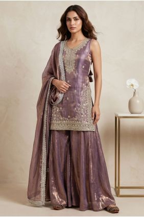 Lavender Embroidered Silk Sharara Suit SS1388
