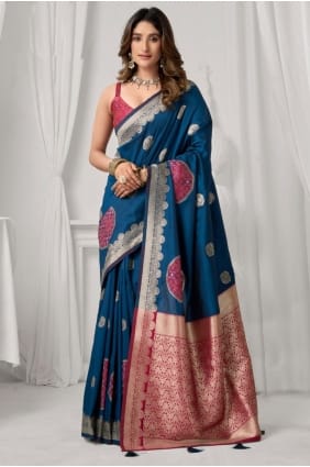 Silk Teal Saree in Embroidered SR29565