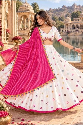 White Lehenga Choli in Silk with Embroidered LC9282