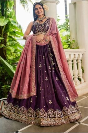 Embroidered Tissue Lehenga Choli in Burgundy  LC8493