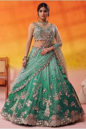 Tissue Lehenga Choli in Green with Embroidered LC8842