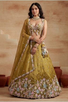 Tissue Mustard Lehenga Choli in Embroidered LC9182