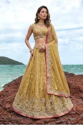 Tissue Embroidered Mustard Lehenga Choli with Dupatta LC9187