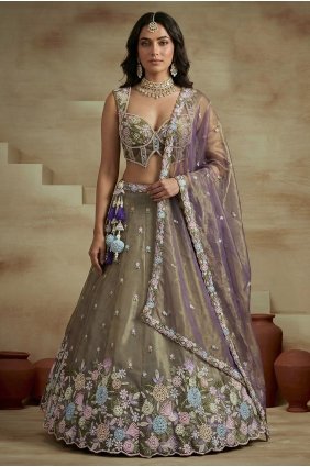 Embroidered Tissue Lehenga Choli in Purple LC9183