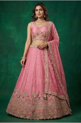 Tissue Embroidered Pink Lehenga Choli with Dupatta LC9191