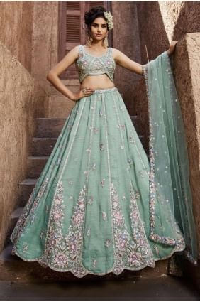 Embroidered Tissue Sea green  Party Lehenga Choli with Dupatta LC8358