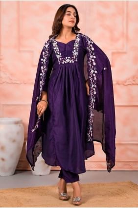 Embroidered Viscose Dark Lavender Salwar Kameez with Dupatta SK155678