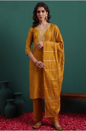 Viscose Embroidered Mustard Salwar Kameez with Dupatta SK15737
