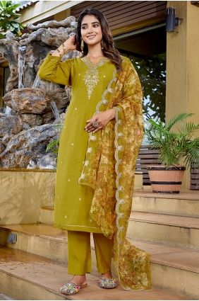Viscose Salwar Kameez in Mustard with Embroidered SK15777