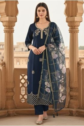 Navy blue Salwar Kameez with Embroidered Viscose SK15668