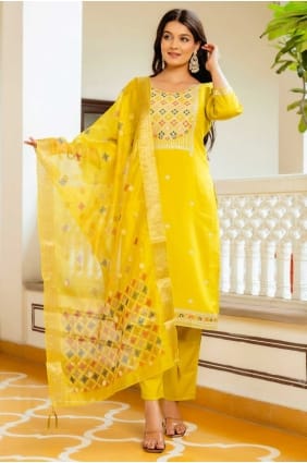 Yellow Embroidered Viscose Salwar Kameez SK155860