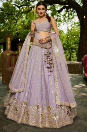 Embroidered Wedding Lehenga Choli in Mauve  Chiffon LC8496