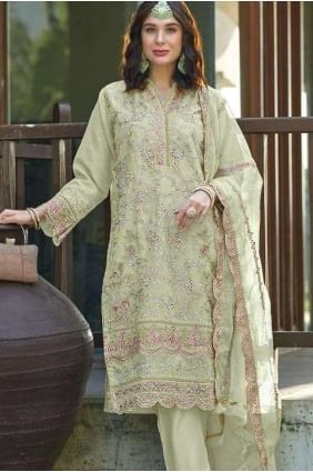 Embroidered Organza Salwar Kameez in Pista  SK155150