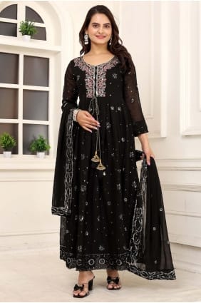 Black Anarkali Suit with Sequins Faux georgette AS4222