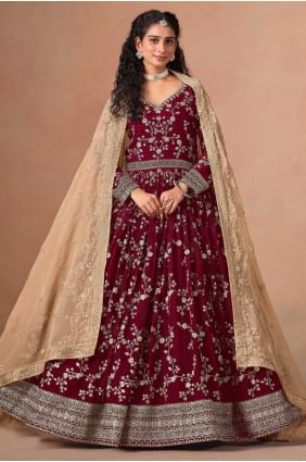 Maroon Anarkali Suit in Weaving Faux georgette AS4115