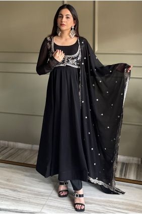 Black Anarkali Suit with Sequins Faux georgette AS4301