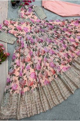 Multicolor Faux georgette Digital print Anarkali Suit with Dupatta AS4275