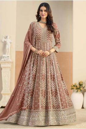 Light brown Anarkali Suit in Embroidered Faux georgette AS4286
