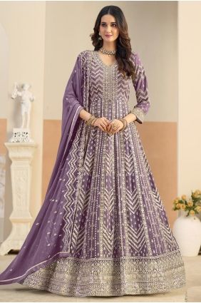 Lavender Embroidered Faux georgette Anarkali Suit AS4284