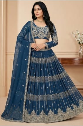 Teal Embroidered Lehenga Choli in Faux georgette LC8975