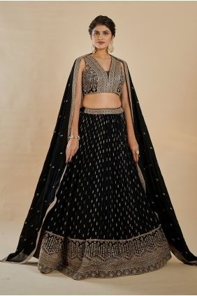 Black Sequins Faux georgette Lehenga Choli LC9095