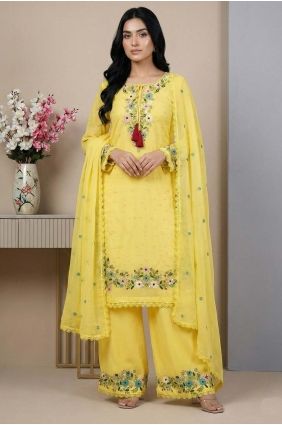 Sequins Faux georgette Salwar Kameez in Yellow with Dupatta SK15659