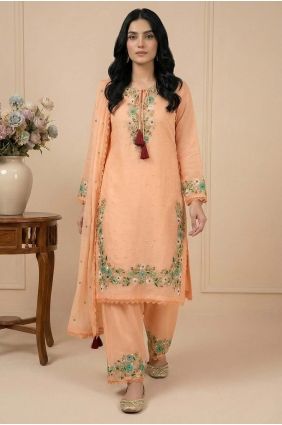 Faux georgette Sequins Peach Salwar Kameez with Dupatta SK15658