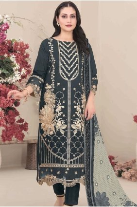 Embroidered Faux georgette Grey Straight Pant Suit with Dupatta SK159238