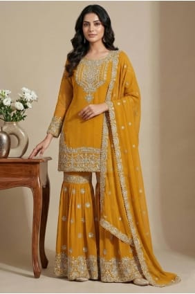Thread Faux georgette Yellow Sharara Suit with Dupatta SS1346