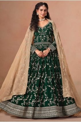 Green Weaving Faux georgette Anarkali Suit AS4112