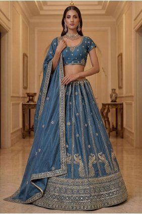 Firozi Silk Lehenga Choli with Lace LC9034