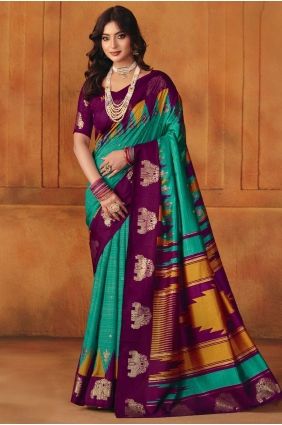 Manipuri Firozi Saree in Printed SR29740