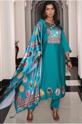 Firozi  Straight Pant Suit with Embroidered Silk SK155187