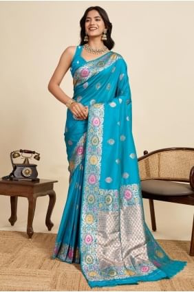 Weaving Saree in Firozi Silk SR28996