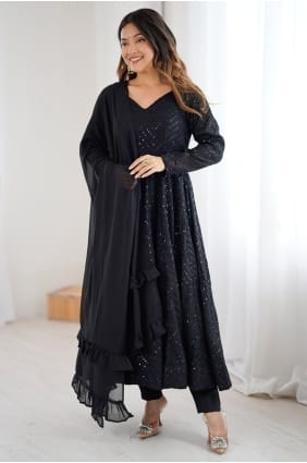 Black Georgette Thread Anarkali Suit with Dupatta AS4229