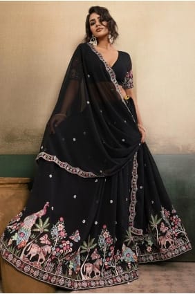 Black Georgette Embroidered Lehenga Choli with Dupatta LC8989
